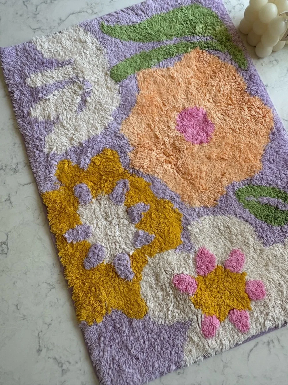 Plush Floral Bath Rug - Lavender, Peach & Mustard